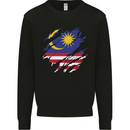Torn Malaysia Flag Malaysian Day Football Kids Sweatshirt Jumper Black