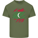Torn Maldives Flag Maldivian Day Football Mens Cotton T-Shirt Tee Top Military Green