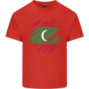 Torn Maldives Flag Maldivian Day Football Mens Cotton T-Shirt Tee Top Red