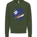 Torn Marshall Islands Flag Day Football Mens Sweatshirt Jumper Forest Green