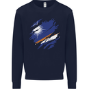Torn Marshall Islands Flag Day Football Mens Sweatshirt Jumper Navy Blue