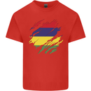 Torn Mauritius Flag Mauritians Day Football Mens Cotton T-Shirt Tee Top Red