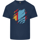 Torn Mongolia Flag Mongolian Day Football Kids T-Shirt Childrens Navy Blue