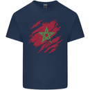 Torn Morocco Flag Moroccan Day Football Mens Cotton T-Shirt Tee Top Navy Blue
