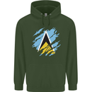 Torn Saint Lucia Flag Lucian Day Football Childrens Kids Hoodie Forest Green