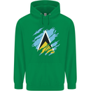 Torn Saint Lucia Flag Lucian Day Football Childrens Kids Hoodie Irish Green