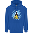 Torn Saint Lucia Flag Lucian Day Football Childrens Kids Hoodie Royal Blue