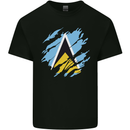 Torn Saint Lucia Flag Lucian Day Football Mens Cotton T-Shirt Tee Top Black