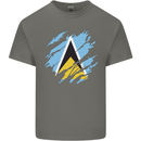 Torn Saint Lucia Flag Lucian Day Football Mens Cotton T-Shirt Tee Top Charcoal