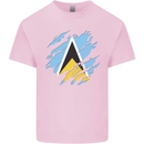 Torn Saint Lucia Flag Lucian Day Football Mens Cotton T-Shirt Tee Top Light Pink