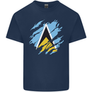 Torn Saint Lucia Flag Lucian Day Football Mens Cotton T-Shirt Tee Top Navy Blue