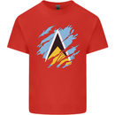 Torn Saint Lucia Flag Lucian Day Football Mens Cotton T-Shirt Tee Top Red