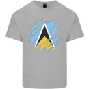 Torn Saint Lucia Flag Lucian Day Football Mens Cotton T-Shirt Tee Top Sports Grey