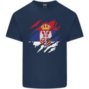 Torn Serbia Flag Serbia Day Football Mens Cotton T-Shirt Tee Top Navy Blue
