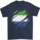 Torn Sierra Leone Flag Leonian Day Football Mens T-Shirt 100% Cotton Navy Blue