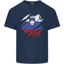 Torn Slovenia Flag Slovenian Day Football Mens Cotton T-Shirt Tee Top Navy Blue