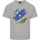 Torn Solomon Islands Flag Day Football Mens Cotton T-Shirt Tee Top Sports Grey