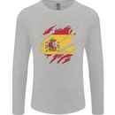 Torn Spain Flag Spanish Day Football Mens Long Sleeve T-Shirt Sports Grey