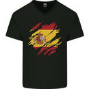 Torn Spain Flag Spanish Day Football Mens V-Neck Cotton T-Shirt Black