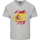 Torn Spain Flag Spanish Day Football Mens V-Neck Cotton T-Shirt Sports Grey