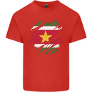 Torn Suriname Flag Suriname Day Football Mens Cotton T-Shirt Tee Top Red