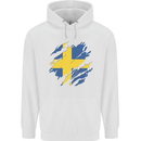 Torn Swedish Flag Sweden Day Football Mens 80% Cotton Hoodie White