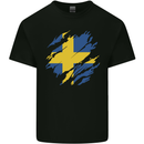 Torn Swedish Flag Sweden Day Football Mens Cotton T-Shirt Tee Top Black
