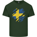 Torn Swedish Flag Sweden Day Football Mens Cotton T-Shirt Tee Top Forest Green
