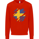 Torn Swedish Flag Sweden Day Football Mens Sweatshirt Jumper Bright Red