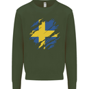 Torn Swedish Flag Sweden Day Football Mens Sweatshirt Jumper Forest Green