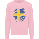 Torn Swedish Flag Sweden Day Football Mens Sweatshirt Jumper Light Pink