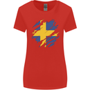 Torn Swedish Flag Sweden Day Football Womens Wider Cut T-Shirt Red