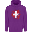 Torn Switzerland Flag Swiss Day Football Childrens Kids Hoodie Purple