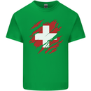 Torn Switzerland Flag Swiss Day Football Mens Cotton T-Shirt Tee Top Irish Green