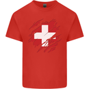 Torn Switzerland Flag Swiss Day Football Mens Cotton T-Shirt Tee Top Red
