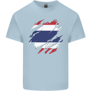 Torn Thailand Flag Thai Day Football Mens Cotton T-Shirt Tee Top Light Blue