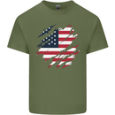 Torn USA Flag Independance Day Football Mens Cotton T-Shirt Tee Top Military Green