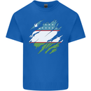 Torn Uzbekistan Flag Ukbek Day Football Mens Cotton T-Shirt Tee Top Royal Blue