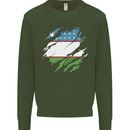 Torn Uzbekistan Flag Ukbek Day Football Mens Sweatshirt Jumper Forest Green