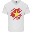 Torn Vietnam Flag Vietnamese Day Football Mens V-Neck Cotton T-Shirt White
