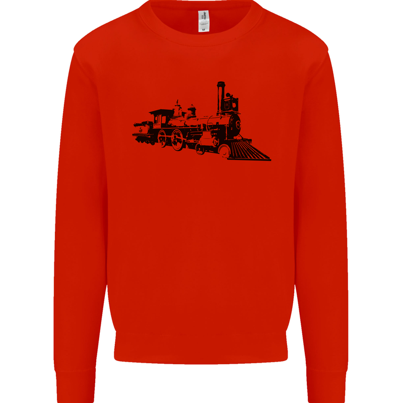 Trains Locomotive Steam Engine Trainspotting Kids Sweatshirt Jumper Bright Red