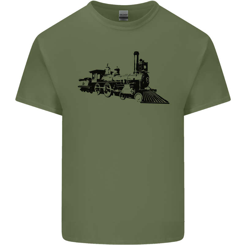 Trains Locomotive Steam Engine Trainspotting Mens Cotton T-Shirt Tee Top Military Green
