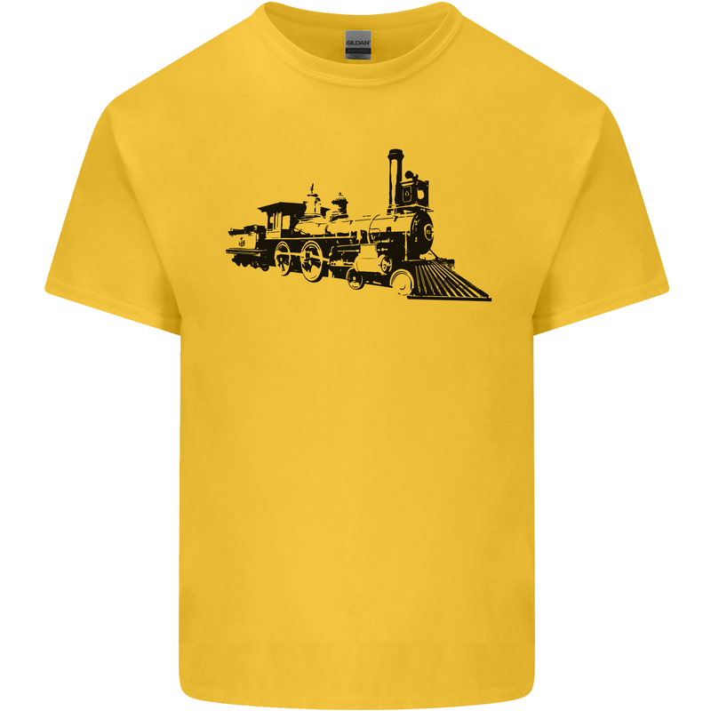Trains Locomotive Steam Engine Trainspotting Mens Cotton T-Shirt Tee Top Yellow