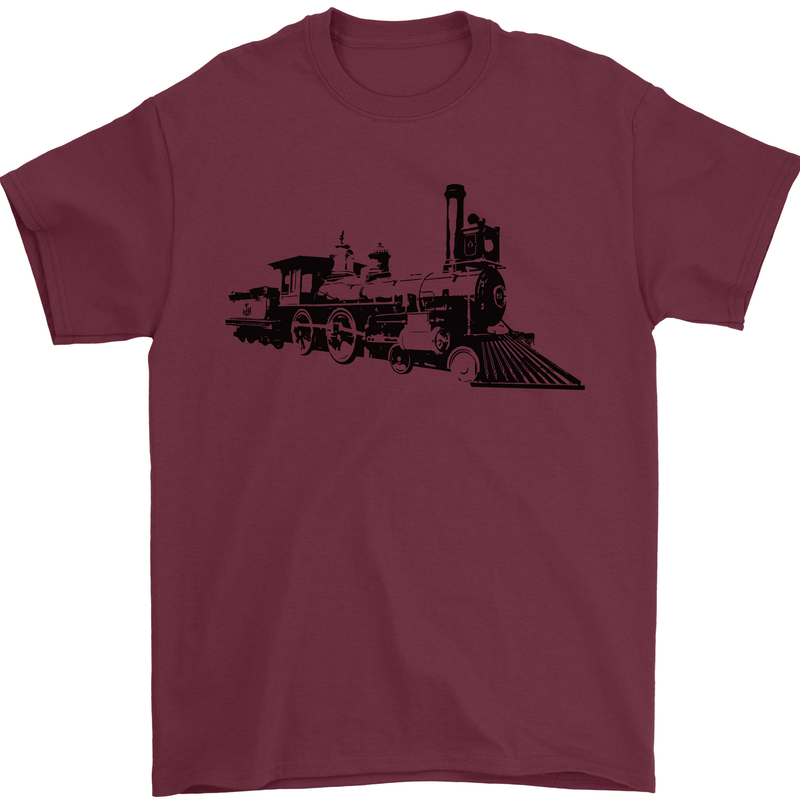 Trains Locomotive Steam Engine Trainspotting Mens T-Shirt 100% Cotton Maroon