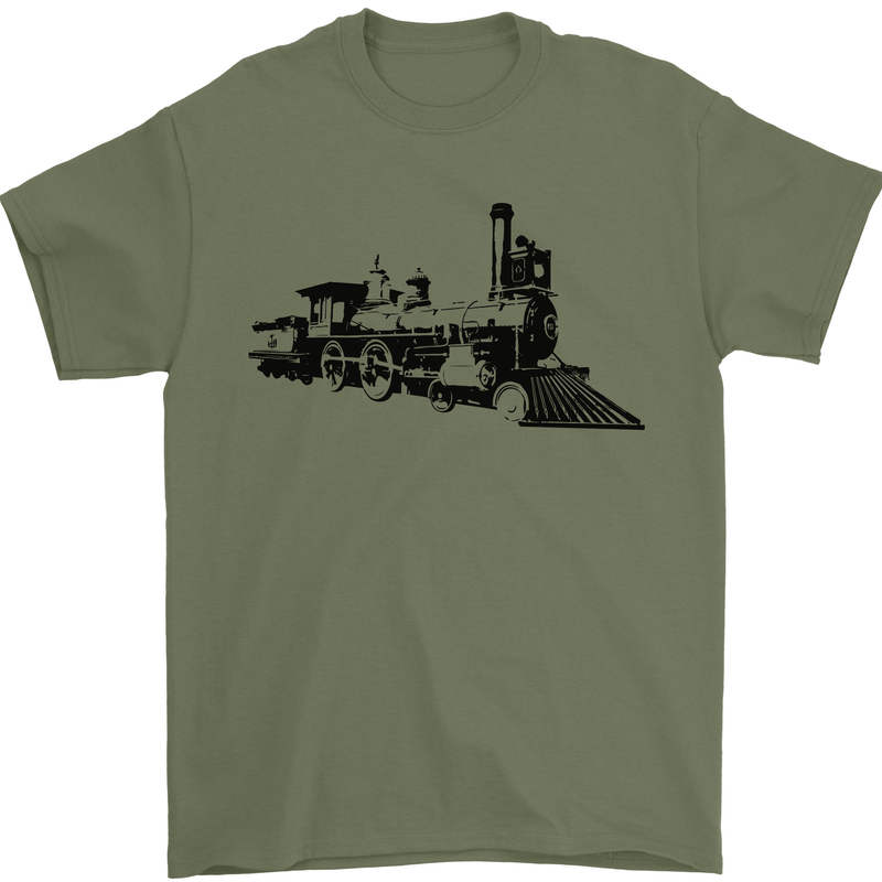 Trains Locomotive Steam Engine Trainspotting Mens T-Shirt 100% Cotton Military Green