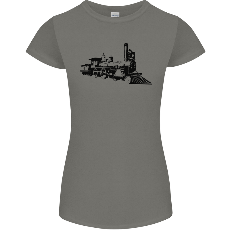 Trains Locomotive Steam Engine Trainspotting Womens Petite Cut T-Shirt Charcoal