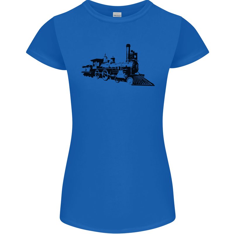 Trains Locomotive Steam Engine Trainspotting Womens Petite Cut T-Shirt Royal Blue