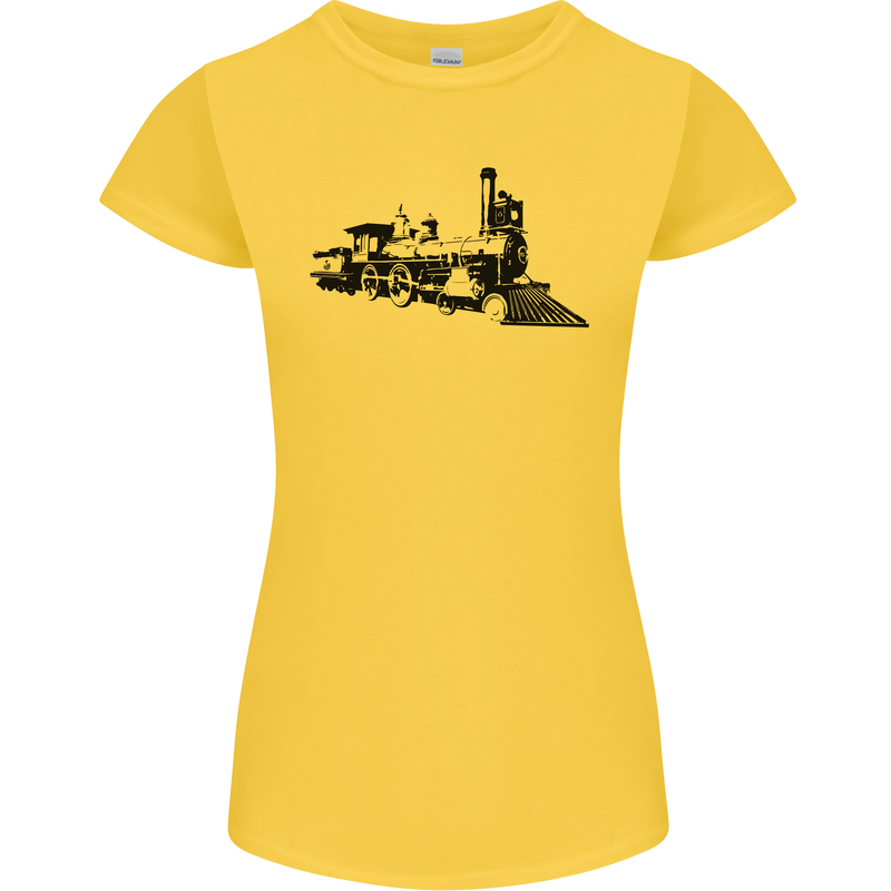 Trains Locomotive Steam Engine Trainspotting Womens Petite Cut T-Shirt Yellow