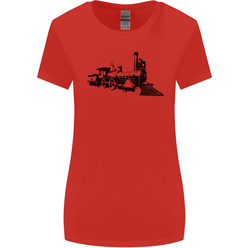 Trains Locomotive Steam Engine Trainspotting Womens Wider Cut T-Shirt Red
