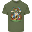 Trippy Guitar Hippy Gnome Magic Mushrooms Mens Cotton T-Shirt Tee Top Military Green
